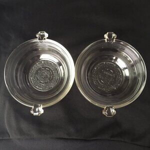 2 Glasbake Casserole Baking Dishes #62 Clear Glass Serving Bowl Handles Vintage